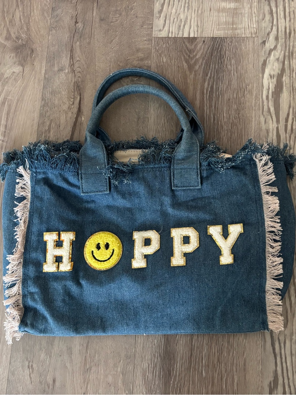 Denim 'HOPPY' Tote with Smiley Patch